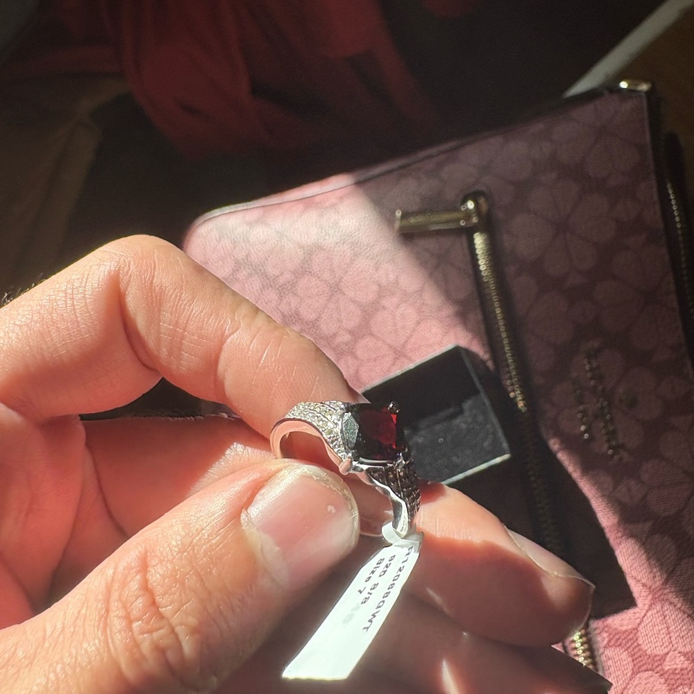 Silver Ring With Red Gemstone - image 1